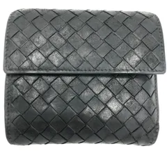 ボッテガヴェネタ 三つ折り財布 イントレチャート 黒 ブラック レザー 編み込み