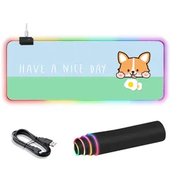【数量限定】滑り止め 7色の発光色 800*300*4mm 14RGBモード 発光 LED マウスパッド (コーギー) ゲーミング 大型マウスパッド AJAZZ