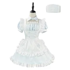 新品 [CR ROLECOS] 水色 メイド服 コスプレ ナース 大きいサイズ メイド コスプレ衣装 可愛い めいど 制服 ハロウィン 仮装 レディース maid cosplay cute 地雷系 喫茶店 撮影 文化祭 イベント 4点セット