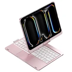 新品 360°回転 iPad Pro 11インチ M5/M4 2025/2024 (第6/5世代) 用 キーボードケース 横/縦置きスマート 一体式 タッチパッド付き 7色バックライトキーボード Pencilを充電収納可能 人気，ローズ金