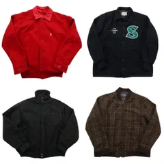 古着卸 まとめ売り ウール ブルゾン ジャケット 4枚セット (メンズ L /XL ) チェック スタンドカラー ワンポイント 中古 古着 ND4812