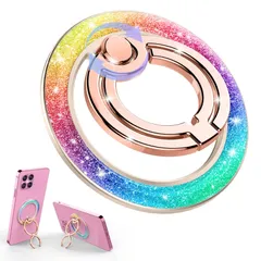 【数量限定】mag-safe リング 【カラフルなファッション】マグセーフ 【大小双環式・キラキラ】Mindskyスマホリング リング 横縦自由可mag-safe 角度調整可能 マグネット搭載 高耐久 薄型 全機種対応 グラデーションマルチカラー (カラフルな