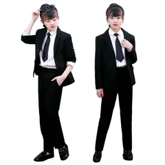 男女兼用 パンツスーツ ジュニア キッズ 小学校 スーツアップ 入学式 パンツ 卒業式 七五三 結婚式 子供服 お受験 ブラック 4点セット 黒 ピアノ スーツ 冠婚葬祭110 フォーマル 120 130 女の子 140 150 [giminuo] 160