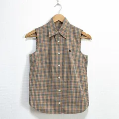 BURBERRY BLUE LABEL バーバリーブルーレーベル ノースリーブ シャツ ノバチェック ホース刺繍 レディース 38 M相当 ベージュ 綿100% コットン
