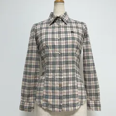 BURBERRY BLUE LABEL バーバリーブルーレーベル 長袖 シャツ ノバチェック ホース刺繍 レディース 36 S相当 ベージュ 綿混 コットン混 日本製