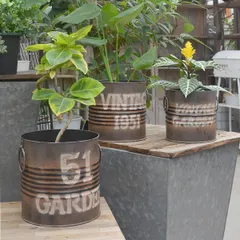 プランターカバー ビンテージ ラウンドティンプランター 3点セット アジアジ azi-azi AZ-3018【 プランターカバー カバー  造花 室内用 多肉植物 植木鉢 木製 植木鉢 ガーデニング ナチュラル 雑貨 モダンインテリア 男前 西海岸 】