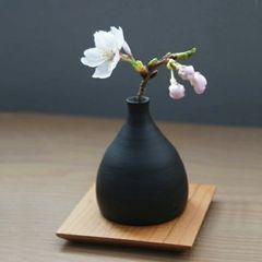 極美品】Adam&Eve たち吉 壁掛け 一輪挿し モダン 黒木目 陶器 花瓶