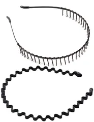 【数量限定】【大人気】鉄 波型 ヘアバンド くし付き 滑り止め スプリング 痛くない 黒 カチューシャ シンプル 前髪 メンズ 髪飾り 2本セット shefun JP159