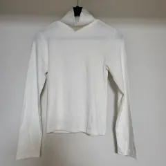 アイボリー ハイネック 無地 Tシャツ