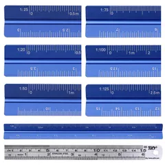 【新着商品】縮尺目盛 土地家屋調査士用 製図用品 縮尺定規 建築図面 アルミ製 三角スケール (15cm小規模 ブルー)
