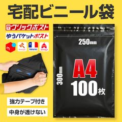 宅配ビニール袋 A4 黒 ブラック 100枚 テープ付き 250×300mm 60