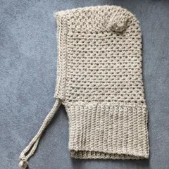 ハンドメイド 手編み フードウォーマー ネックウォーマー フードカバー バラクラバ ベージュ ウール 100％