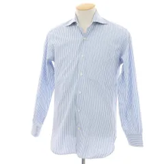 【中古】オリアン ORIAN コットン ストライプ ワイドカラー ドレスシャツ ライトブルーxホワイト【サイズ38】【メンズ】