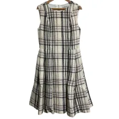 美品 Aveniretoile アベニールエトワール チェック ツイード ノースリーブ ひざ丈 ワンピース サイズ36 オフホワイト レディース 古着 中古 USED