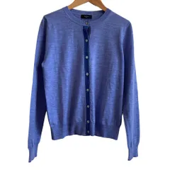 美品 Paul Smith BLACK ポールスミスブラック クルーネック ニットカーディガン Lサイズ ブルー レディース 古着 中古 USED