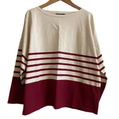 美品 Le Minor ルミノア パネルボーダー バスクシャツ Tシャツ カットソー アイボリー ボルドー レディース 古着 中古 USED