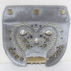美品 FURLA フルラ メトロポリス ベロア ビジュー フラップ グレー レディース 古着 中古 USED