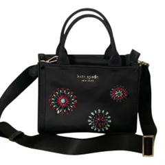 美品 kate spade ケイトスペード ザ リトル ベター サム ファイヤーワークス エンベリッシュ ナイロンミニトート 2WAYバッグ ブラック レディース 古着 中古 USED