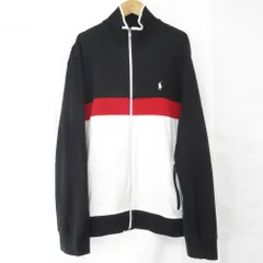 良品 POLO RALPH LAUREN ポロラルフローレン ジップアップブルゾン ジャケット サイズL ブラック レッド ホワイト メンズ 古着 中古 USED