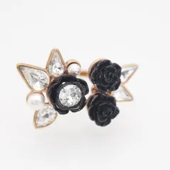 M731 スワロフスキー SWAROVSKI リング 薔薇 バラ ローズ ダイヤモンド風 フェイクパール ゴールド デザイン 指輪 14号