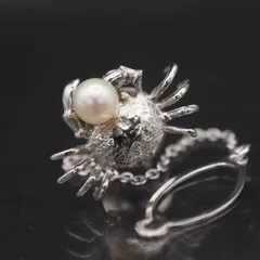 M497 淡水真珠 パール SILVER刻印 ピンブローチ 蟹 カニ デザイン シルバーラペルピン 6月誕生石