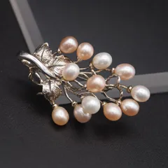 M581 淡水真珠 パール 925刻印 ブローチ 葡萄 デザイン シルバー コサージュ 6月誕生石