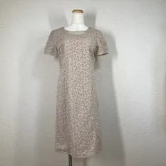 【ポールスチュアート】ワンピース ベージュ　8　Paul Stuart　フラワー　ジャガード　ひざ丈 綿　コットン　レース　半袖 日本製 Y2K