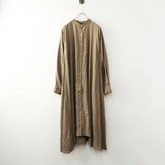 美品 ミズイロインド mizuiro ind バンドカラーフレアシャツワンピース＼ベージュ ワイド ロング 羽織り【2400014749557】