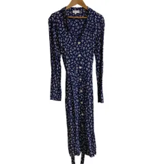 美品 agnes b. アニエスベー フラワープリント シャツワンピース サイズ38 ネイビー レディース 古着 中古 USED
