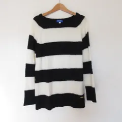美品 BLUE LABEL CRESTBRIDGE ブルーレーベルクレストブリッジ 長袖 ボーダー ニット セーター 38 ブラック ホワイト レディース 古着 中古 USED