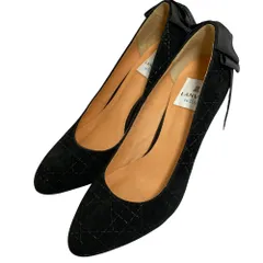 美品 LANVIN en Bleu ランバンオンブルー スエード バックリボン アーモンドトゥ パンプス サイズ23cm ブラック レディース 古着 中古 USED