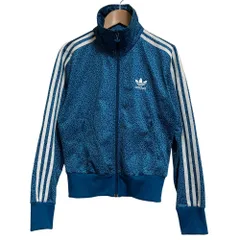 美品 adidas Originals アディダスオリジナルス 総柄 トレフォイルロゴ 3ストライプ トラックジャケット サイズM ブルー系 レディース 古着 中古 USED
