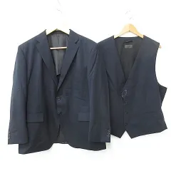ジャケット ベスト 2枚セット テーラード シングル ジレ 前あき ウール 大きいサイズ CORDURA 紺 ネイビー KB6 3L
