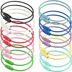 TOBEYA 大容量20個セット ワイヤーリング キーホルダー ボールチェーン 外れ防止 金具 ステンレス ねじ式 長さ15cmx径1.6mm (カラフル,  15cm x 4.5cm)