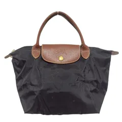 LONGCHAMP(ロンシャン) ハンドバッグ ル・プリアージュオリジナル 黒×ブラウン 折りたたみ レザー