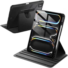 【人気商品】Pro 13インチ M5/M4(2025/2024)用 iPad Pencilホルダー付き 360°回転保護 回転ケース スタンドカバー クリアバック JETech オートウェイク/スリープ (ブラック)