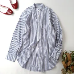 FRAMeWORK フレームワーク コットン ストライプ バンドカラーシャツ オーバー ブルー  (61E＋9869)26H