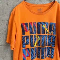 【USED】US 古着 PUMA ロゴプリントTシャツ 古着 オレンジ 半袖 プーマ ビッグロゴ スポーツTシャツ メンズ レディース スポカジ Ｔシャツ　USA古着 ビビットカラー スポーツ ロゴT メンズ Ｍサイズ コットン 100%