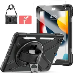 【在庫処分】横置き 360度回転可能なスタンド ショルダーストラップ付き 縦置き可能 ハンドストラップ 2021/2020/2019 アイパッド ケース ケース 10.2 10.2 iPad インチ iPad 付き カバー ペンホルダー フィルム | 7世代