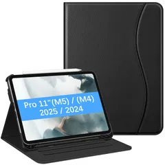【数量限定】マルチ視角 ２つ折スタンド Proワイヤレス充電対応 オートスリープ機能付き Pencil Pencil Apple Apple 傷つけ防止 収納可能 保護カバー 2025/2024 ケース PU合成レザー（1ブラック） 11インチ(M5/M4)