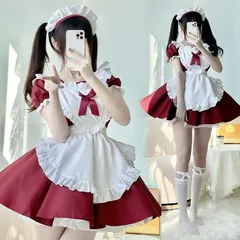 レッド ホワイト メイド服 レディース アリス風 コスチューム かわいい ロリータ ワンピース フリル レース デザイン 仮装 ハロウィン イベント 撮影用 パーティー ステージ 衣装 コスプレ 大人用