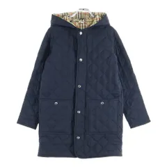 BURBERRY (バーバリー) 裏地ノバチェック総柄 キルティング フーデッド ジップアップ 中綿 ロング ジャケット コート ブラック キッズ 8053682
