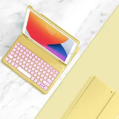 【在庫処分】iPad Mini 7 A17 対応 Pro キーボードケース 丸型キー iPad 7色バックライト付き Mini 第6世代 第7世代 カラーキーボード 可愛い YEEHi レディース 分離式 アップルペンシル収納可能 (黄色)