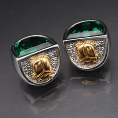 M323 グリニッチ GREENWICH イヤリング エメラルド風 スカラベ ゴールド シルバー デザイン コスチュームジュエリー