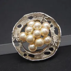 M757 淡水真珠 パール SILVER刻印 ブローチ ゴールド系カラー デザイン シルバー コサージュ 6月誕生石