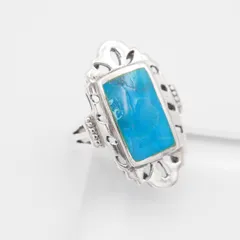 M632 ターコイズ風 リング インレイ デザイン シルバー 指輪 10号