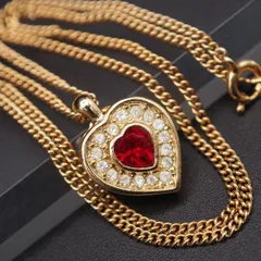 M520 Grosse グロッセ GERMANY刻印 ペンダント ネックレス レッドラインストーン ハート ゴールド デザイン