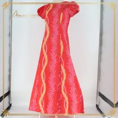 フラダンス 衣装 ワンピース ドレス レッド系 パフスリーブ レイ柄 シンプル かわいい 華やか 鮮やか 明るい おしゃれ 赤 黄 ハワイアン アロハ ハワイアンプリント フラ ダンス レッスン 練習 イエロー系 フラ衣装 レディース