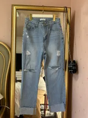 ロールアップダメージデニム S