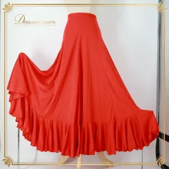フラメンコ 衣装 ファルダ スカート レッド系 赤 無地 シンプル 練習 レッスン 伸縮 ストレッチ ペチコート インナー 鮮やか ダンス衣装 ステージ イベント 柔らかい生地 ボランテ フリル